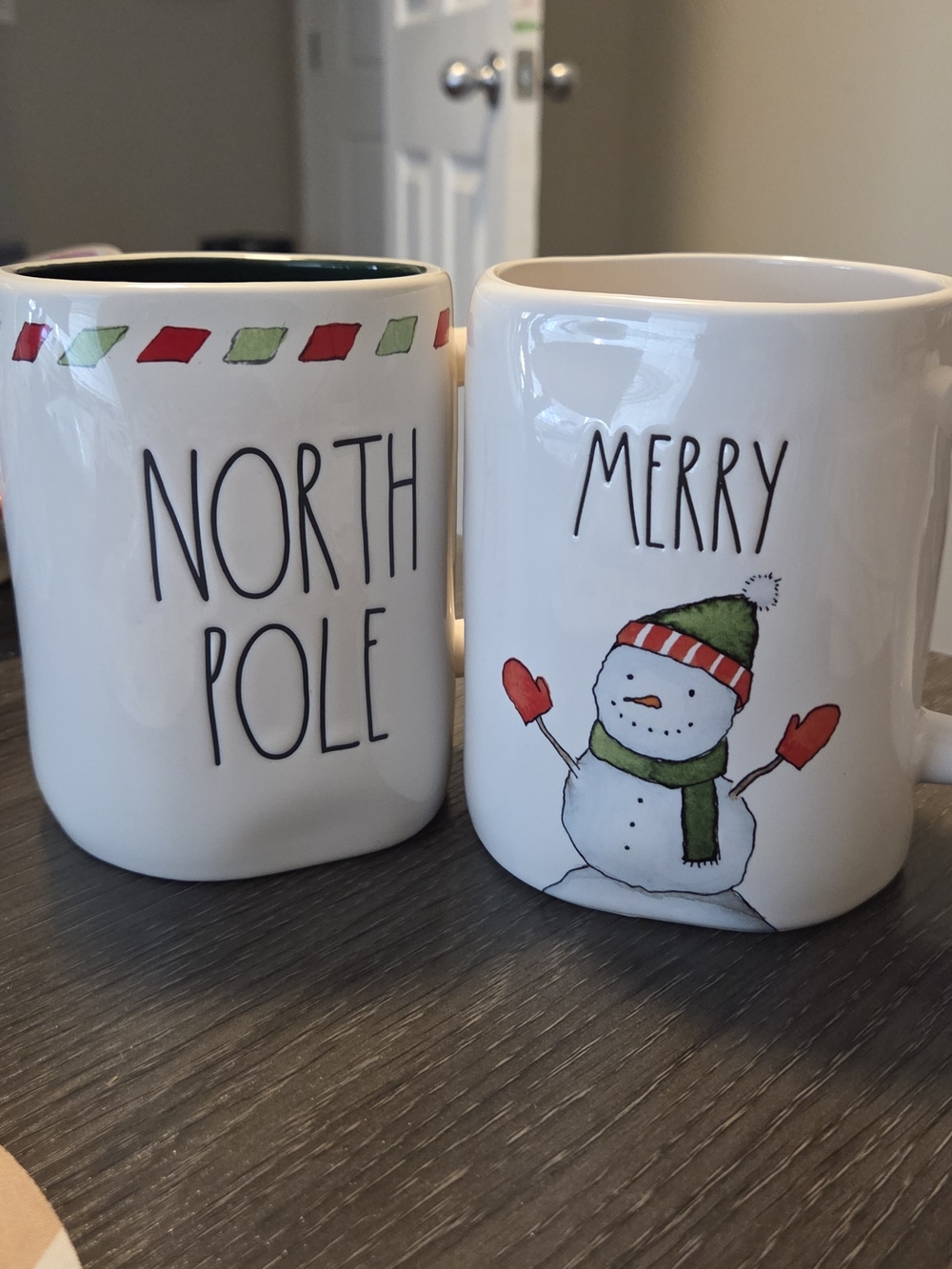 Rae Dunn Christmas Snowman and North Pole Ceramic Holiday Coffee Mugs Set